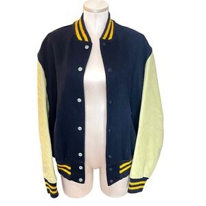 Vintage Navy Wool Leather Varsity Letterman Jacket Cream Sleeves Size 42